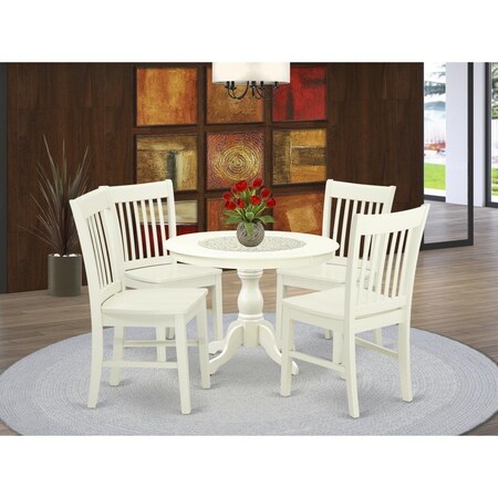 East West Furniture 5 Piece Hartland Dining Room Table Set - Linen White HBNF5-LWH-W